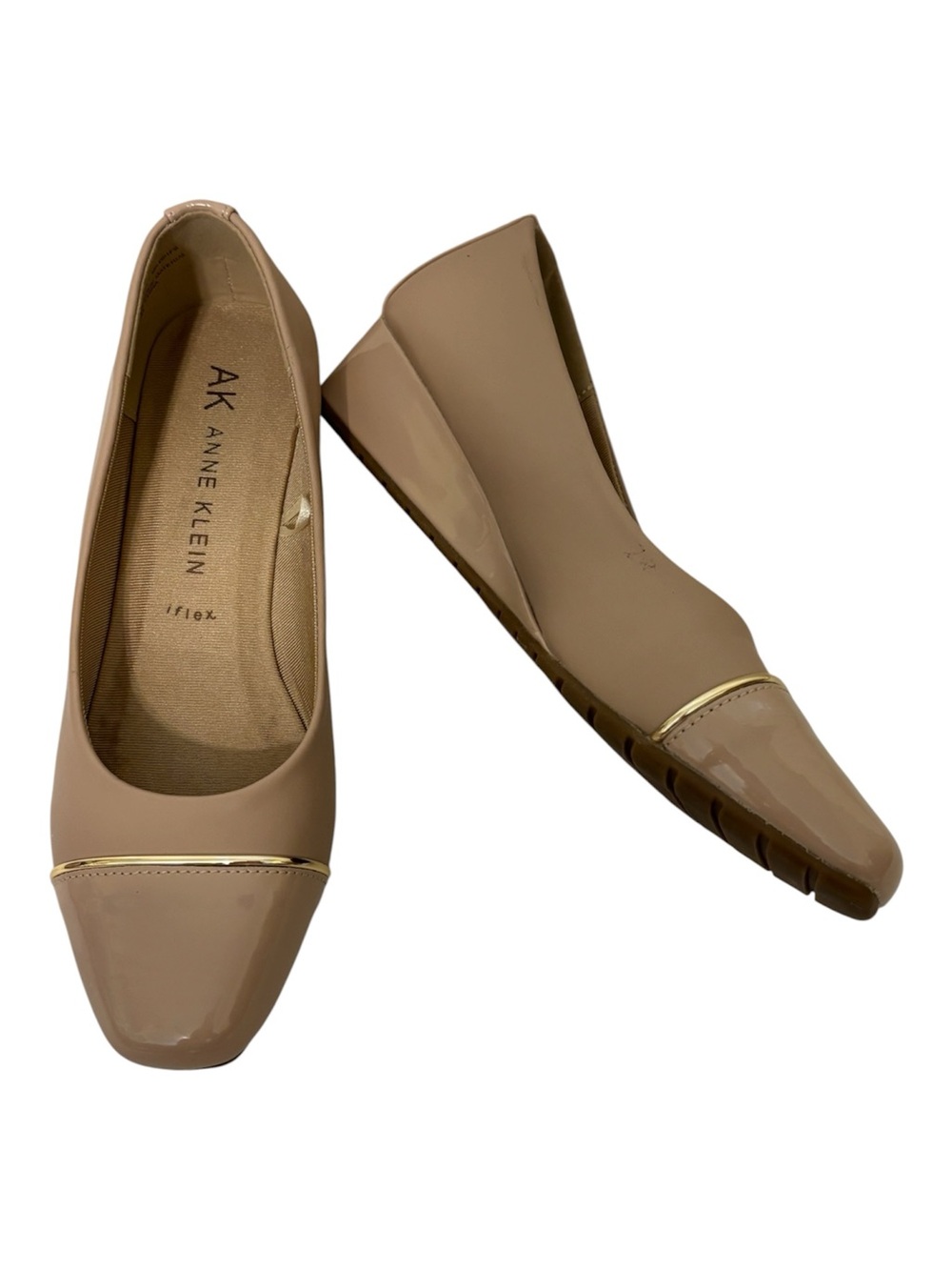 ANNE KLEIN Mildred Tan Patent Wedges Size 7.5